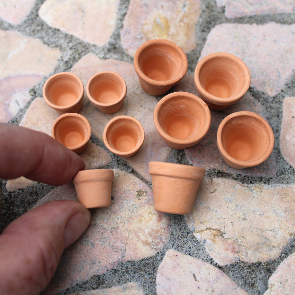 Miniature Garden Tiny Terra Cotta Pot Set of 10, Genuine, Fairy Garden,  Dollhouse Gardens  Two Green Thumbs Miniature Garden Center