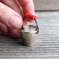 Mini Galvanized Bucket with Red Handle