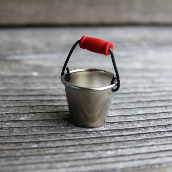 Mini Galvanized Bucket with Red Handle