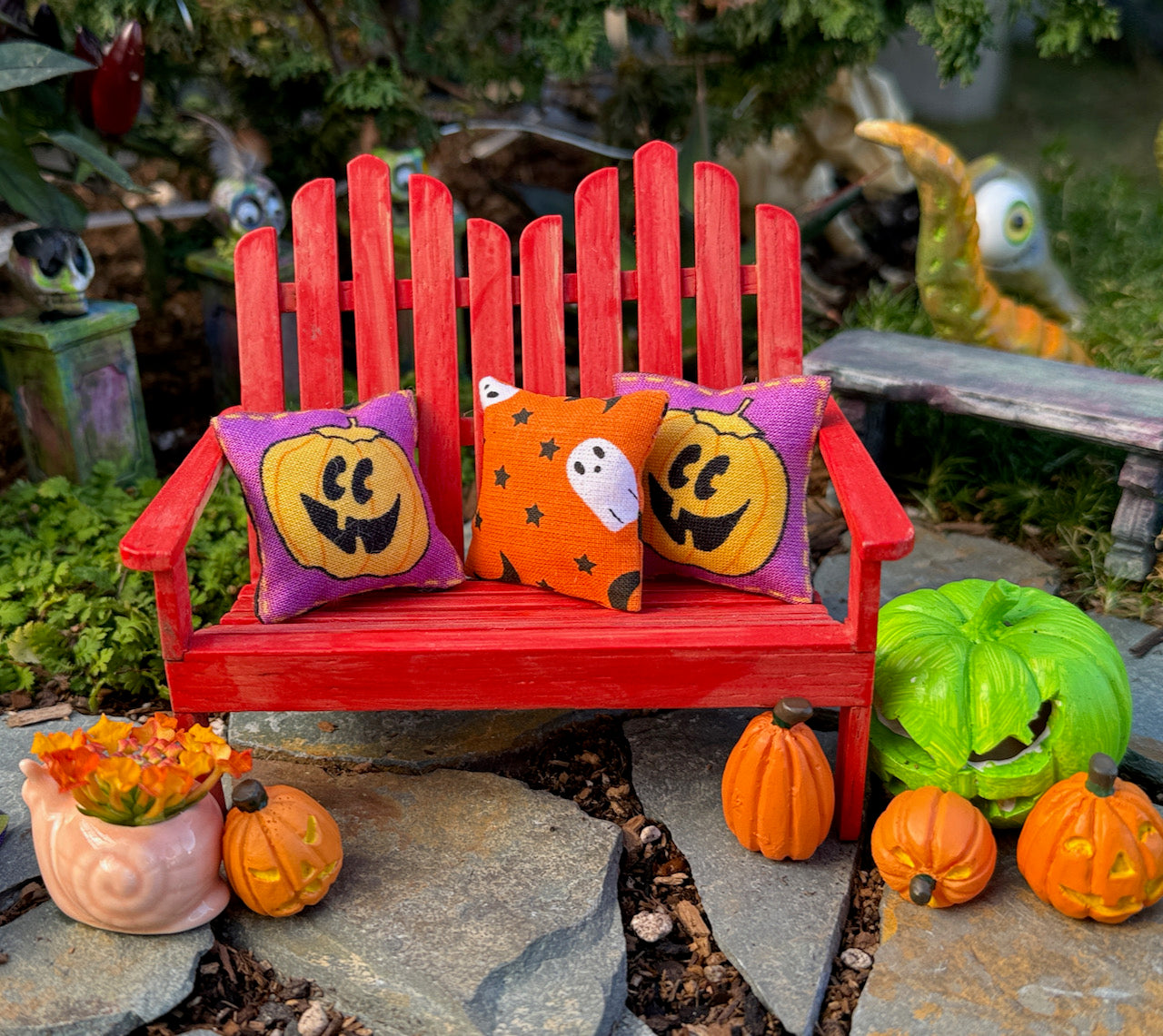 Mini Halloween Patio Cushions Set of 3 - Ghosts & Jack-o-Lanterns