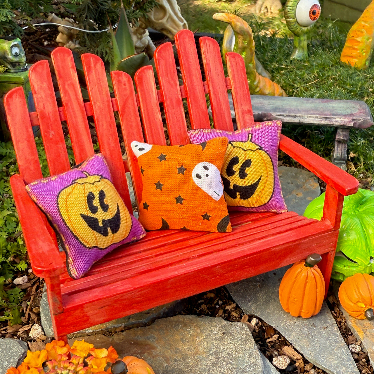 Mini Halloween Patio Cushions Set of 3 - Ghosts & Jack-o-Lanterns