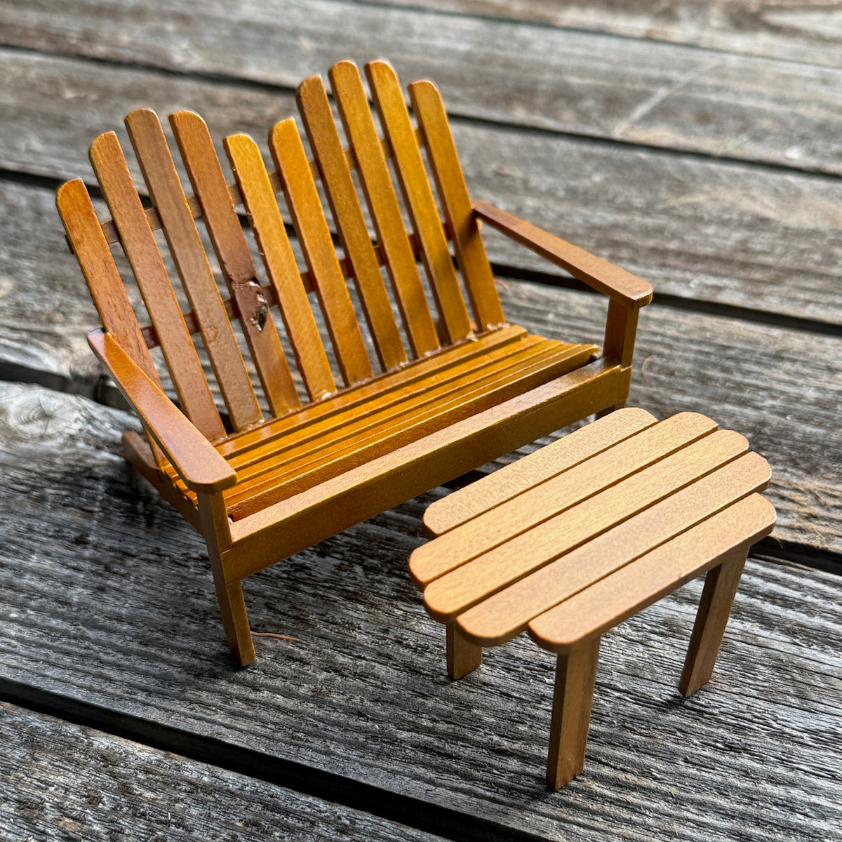 Miniature Adirondack Bench & Table, Walnut