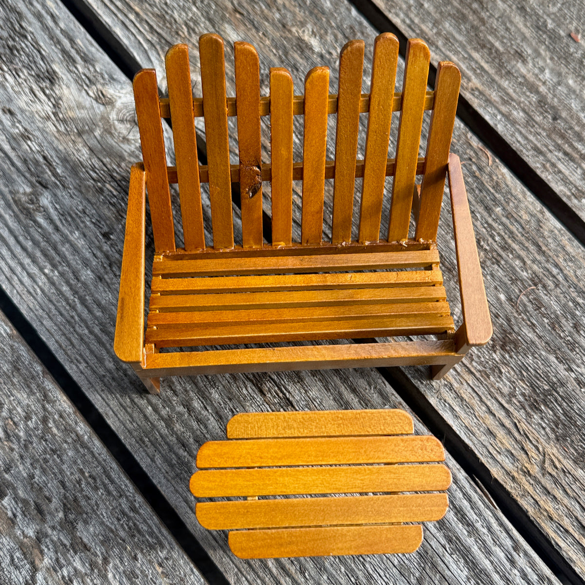 Miniature Adirondack Bench & Table, Walnut