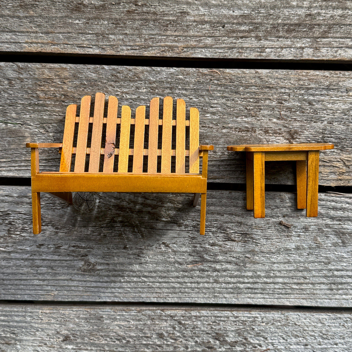 Miniature Adirondack Bench & Table, Walnut