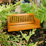 Miniature Garden Bench Swing with Hook - Walnut Finish