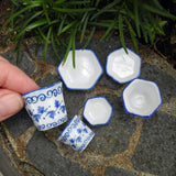 Blue & White Ceramic Hexagon Pot & Saucers, Set of 3
