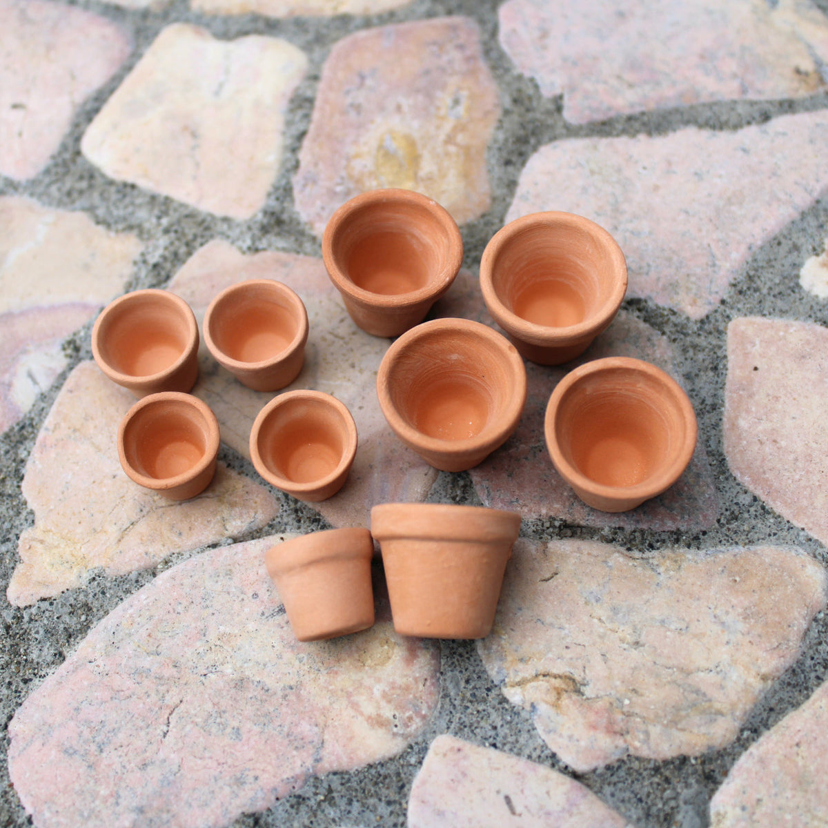 Miniature Garden Tiny Terra Cotta Pot Set of 10, Genuine, Fairy Garden, Dollhouse Gardens – Two Green Thumbs Miniature Garden Center