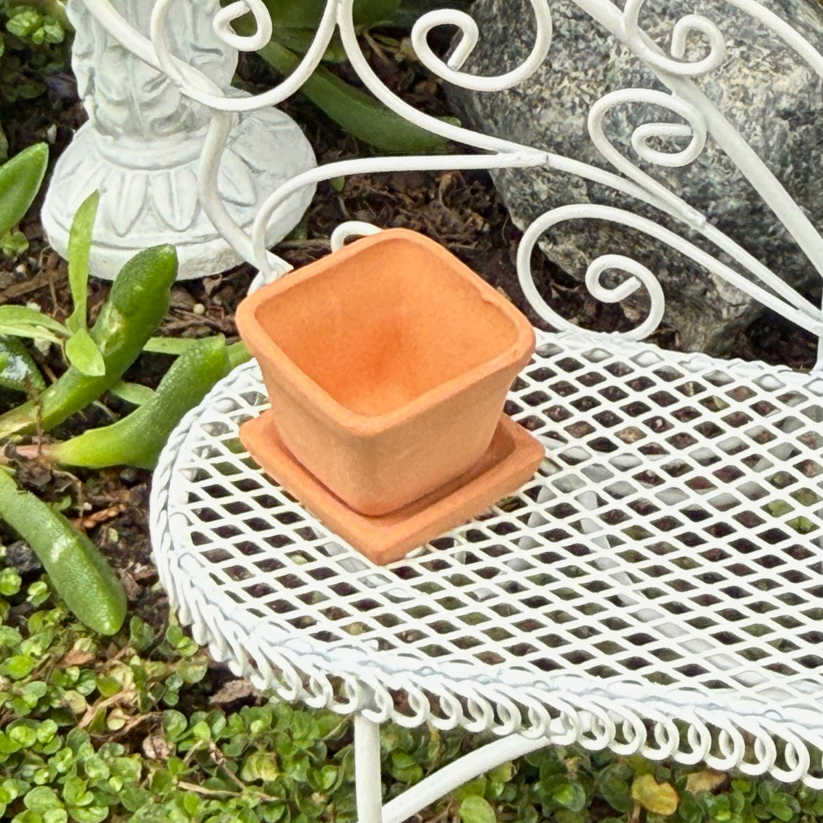 Mini Ceramic Pot & Saucer Set, Terra Cotta