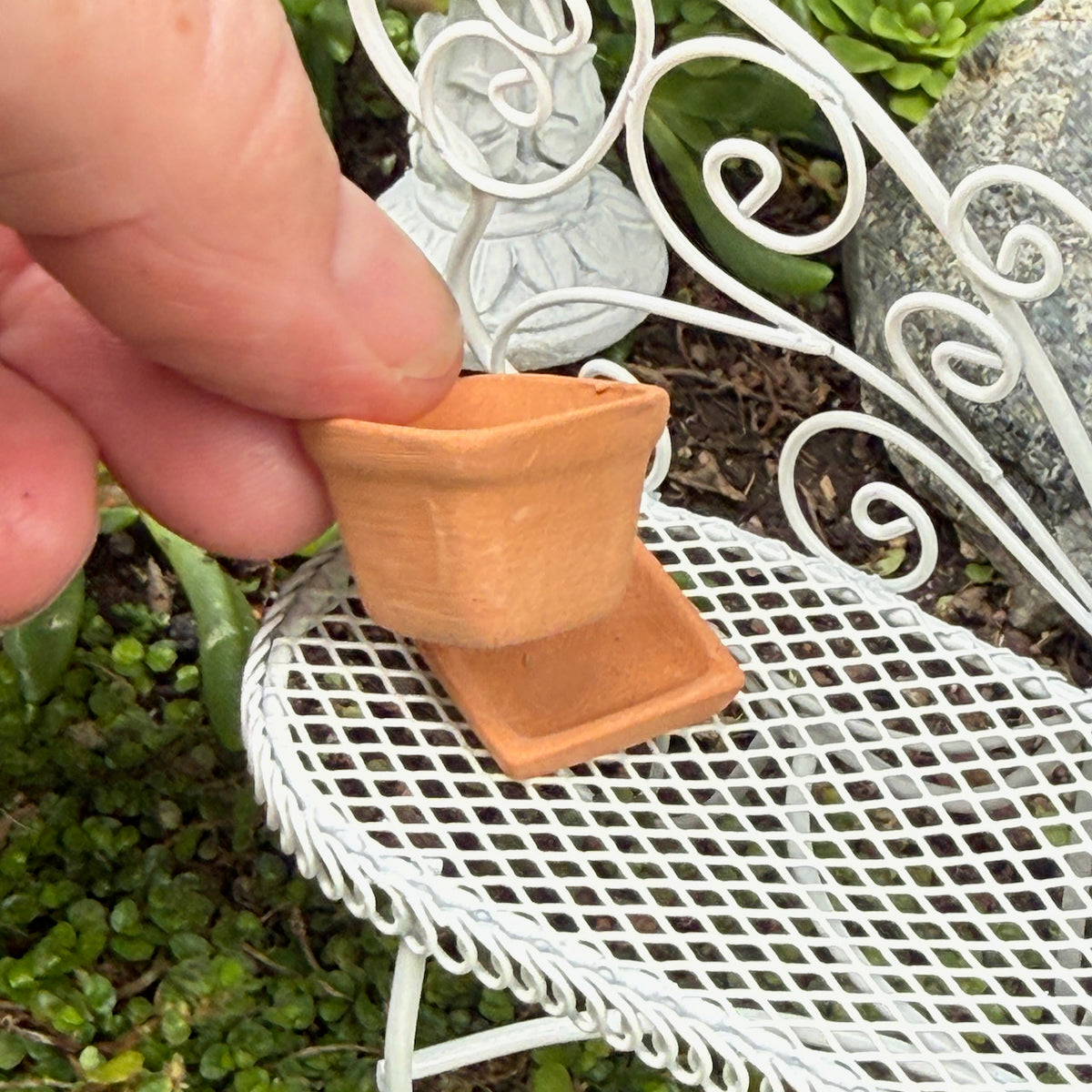 Mini Ceramic Pot & Saucer Set, Terra Cotta