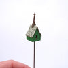 Miniature Green Birdhouse on Pole