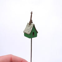 Miniature Green Birdhouse on Pole