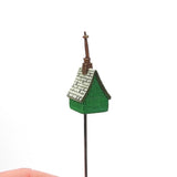 Miniature Green Birdhouse on Pole