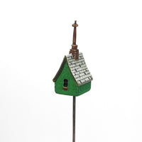 Miniature Green Birdhouse on Pole