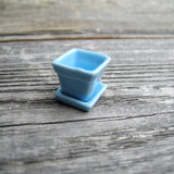 Tiny Ceramic Pot and Saucer Set, Blue