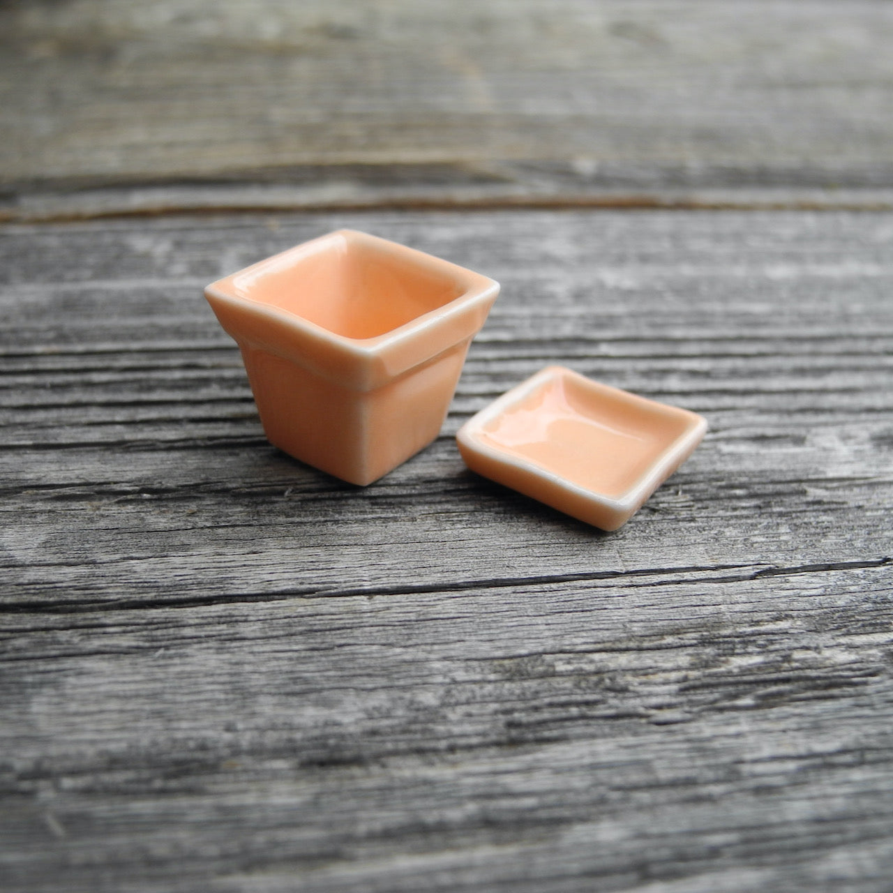 Mini Ceramic Pot and Saucer Set, Peach