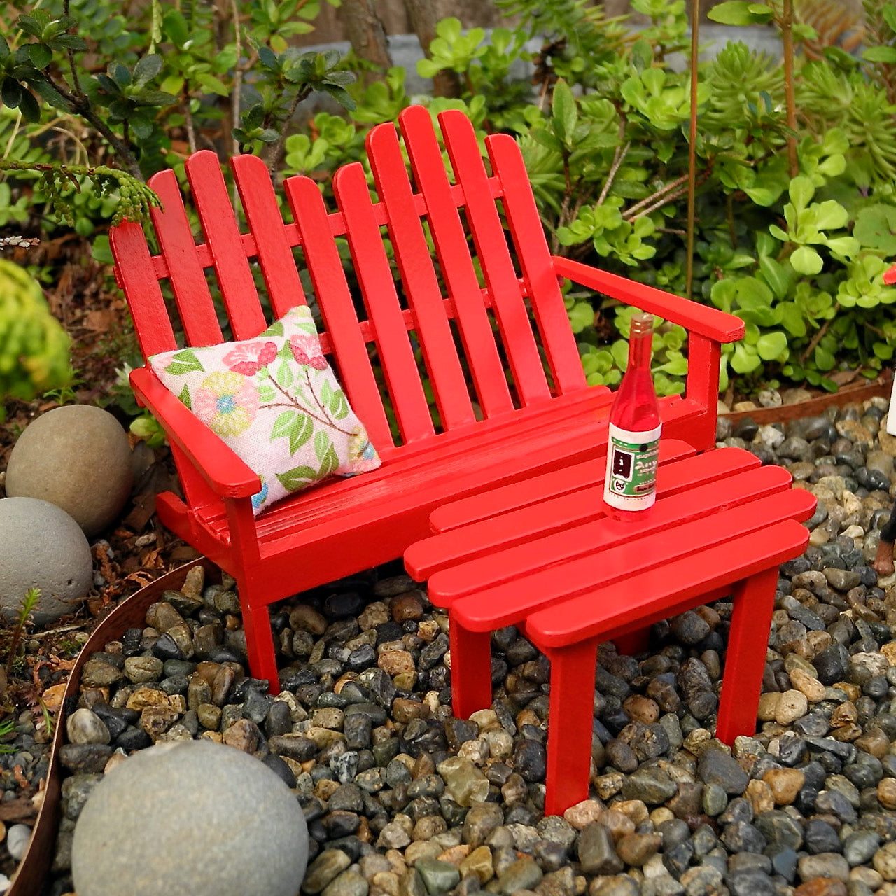 Adirondack Garden Bench & Table, Red
