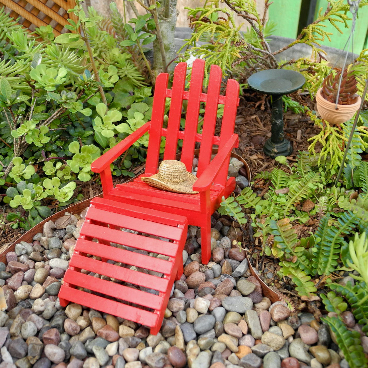 Miniature Garden Adirondack Chair with Footrest, Dollhouse Garden