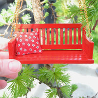 Miniature Garden Bench Swing with Hook - Red Finish