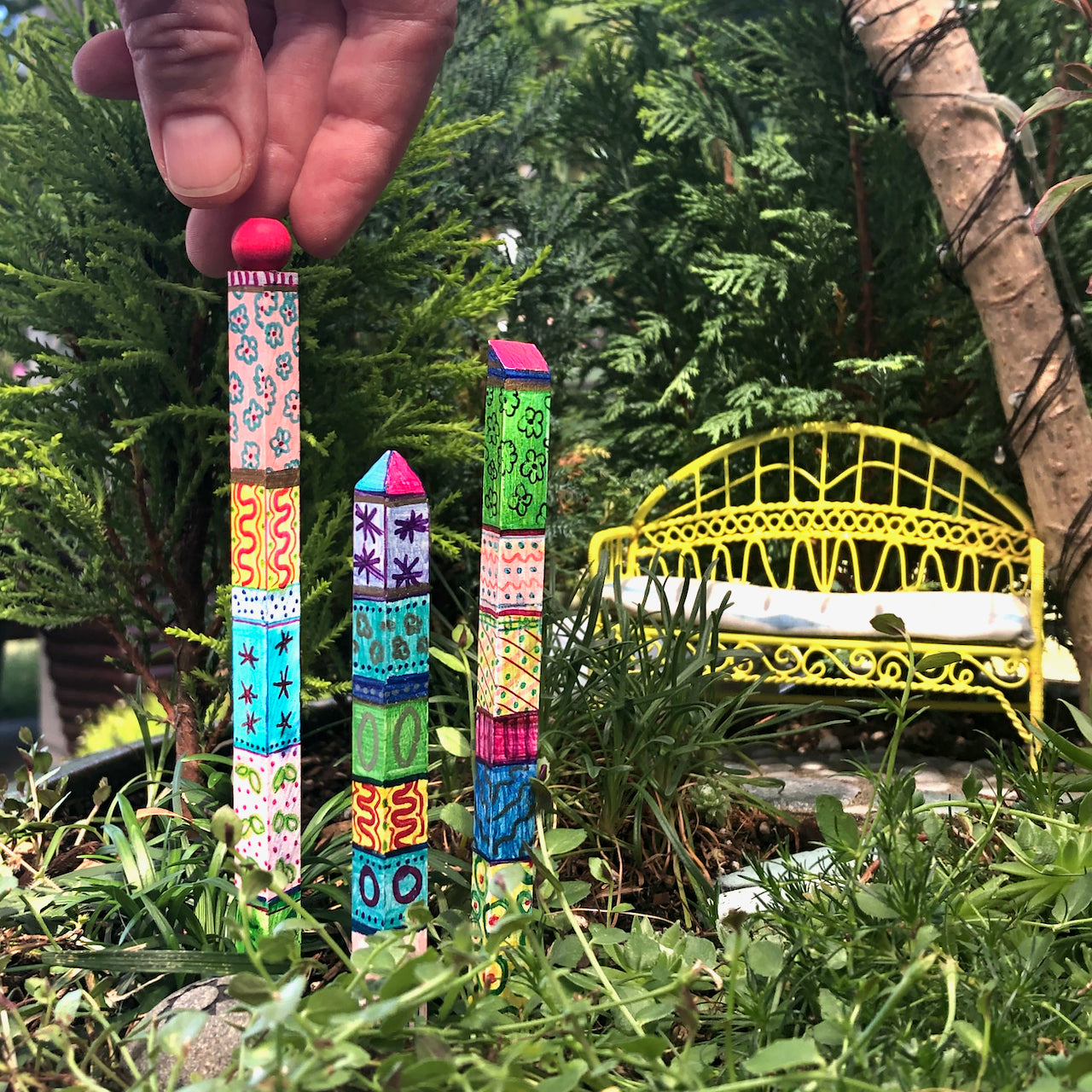 Miniature Garden Cedar Art Poles, Set of 3, Starter Kit