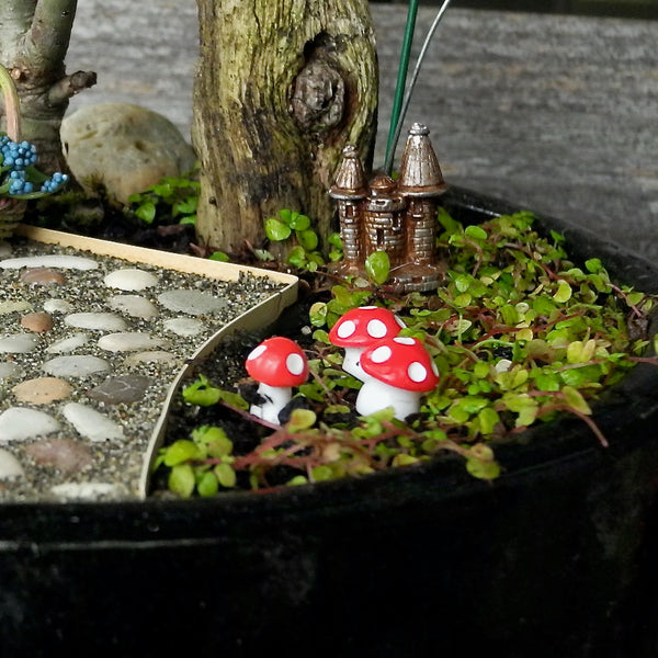 Tiny Miniature Mushrooms, Staked! Set of 3