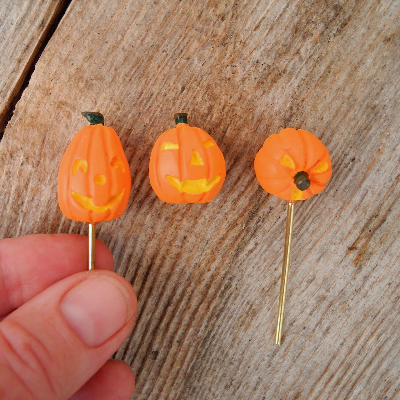 Miniature Staked Pumpkins #2, Set of 3