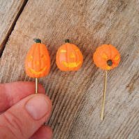Miniature Staked Pumpkins #2, Set of 3