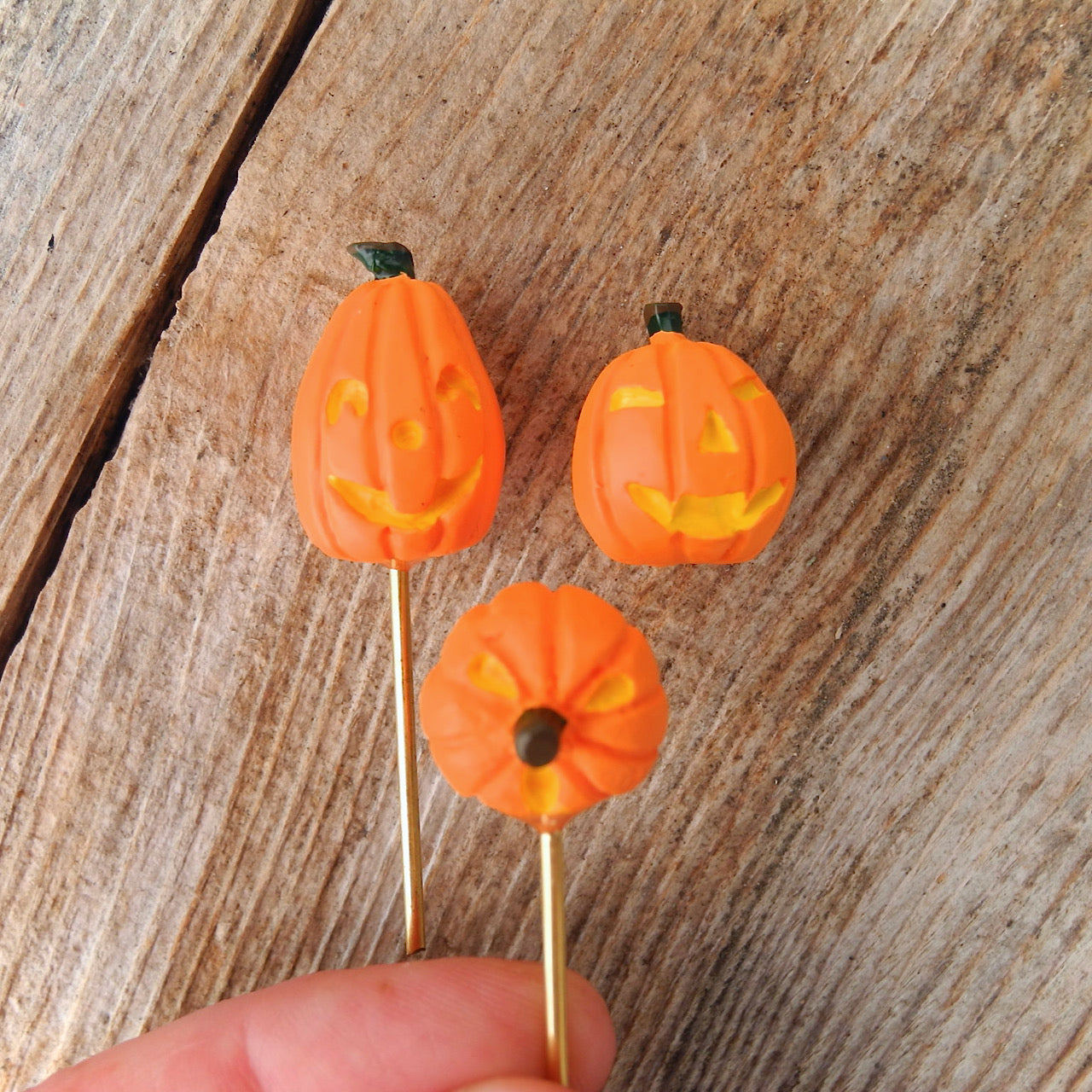 Miniature Staked Pumpkins #2, Set of 3