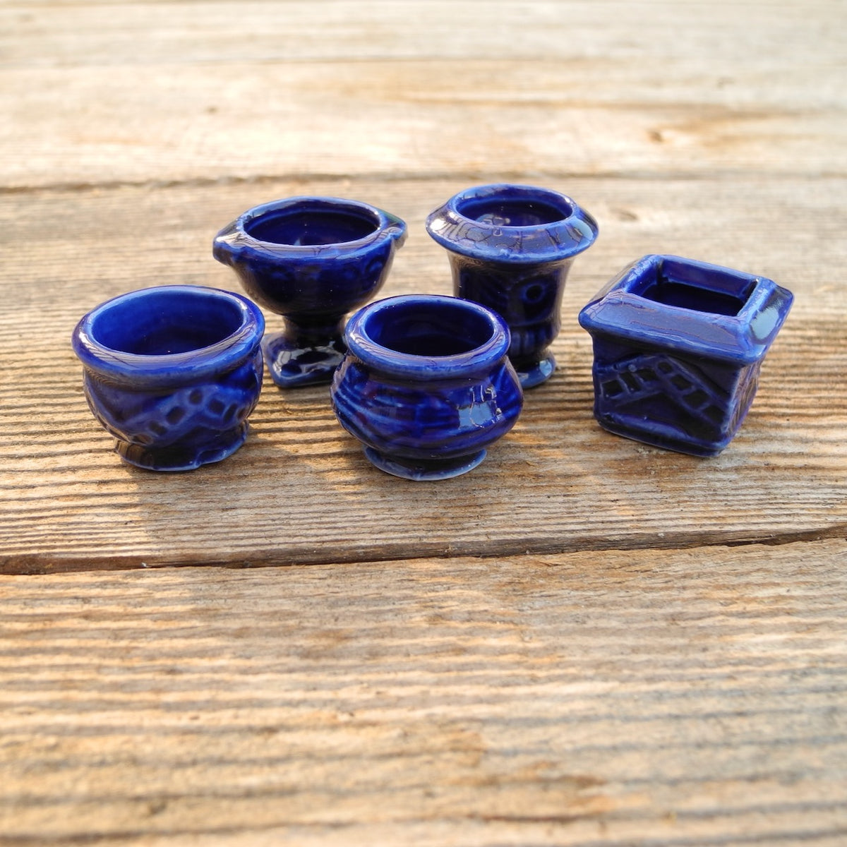 Blue Ceramic Pots, Set of 5