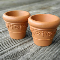 Floral Medallion Pots, Set of 2, Faux Terra Cotta
