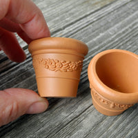 Floral Medallion Pots, Set of 2, Faux Terra Cotta