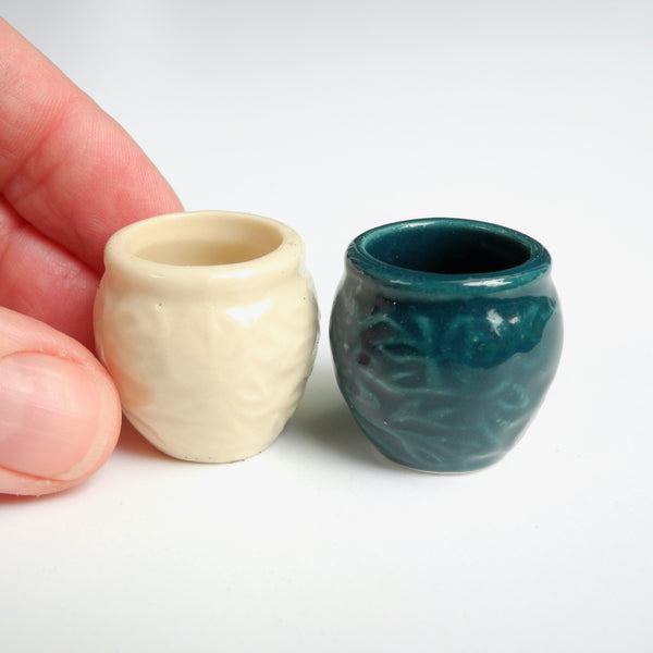 Green & Ivory Ceramic Pots, Set of 2